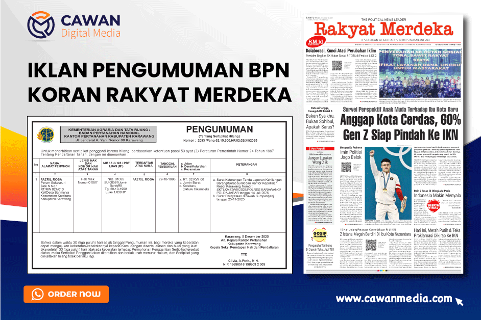 You are currently viewing Jasa Pasang Iklan Pengumuman BPN di Koran Rakyat Merdeka | Resmi