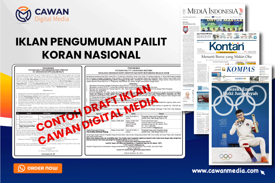 You are currently viewing Jasa Pasang Iklan Pengumuman Pailit di Koran Nasional | PT Cawan Digital Media