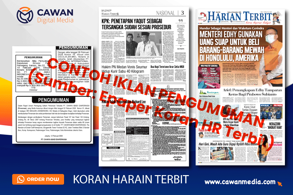 You are currently viewing Jasa Pasang Iklan Koran Harian Terbit Resmi: Pengumuman RUPS & Lelang
