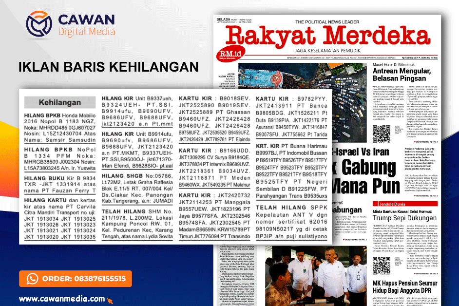 You are currently viewing Iklan Baris Kehilangan Koran Rakyat Merdeka – Cara Pasang & Harga