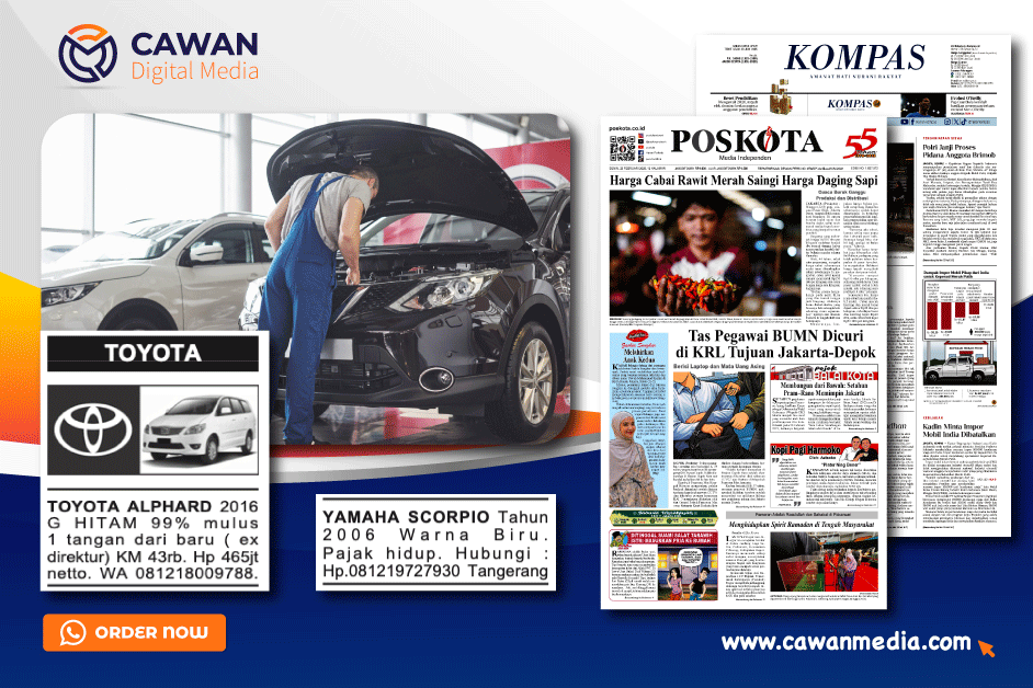 Read more about the article Pasang Iklan Baris Jual Mobil & Motor di Koran Kompas, Poskota, Warta Kota & Rakyat Merdeka