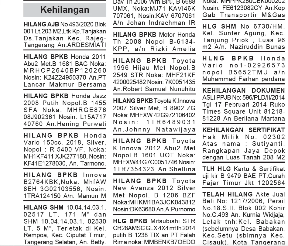 You are currently viewing Wajib Pasang Iklan di Koran Jika Kehilangan Surat Kendaraan Bermotor (STNK, BPKB)
